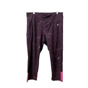 Champion Women’s Pink Speckled Leggings Constellation Purple XL Capris Gym